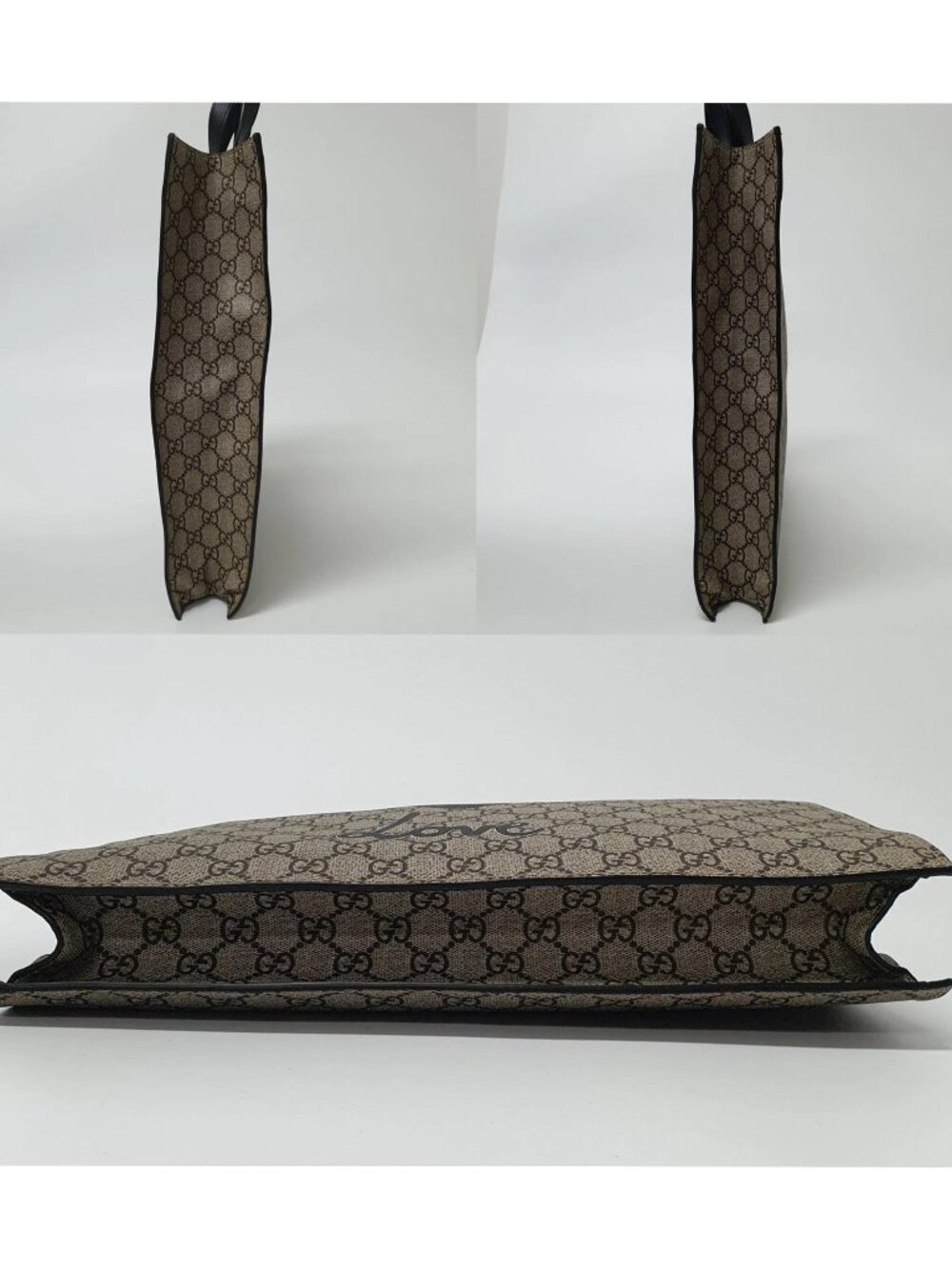 Authentic Gucci GG Supreme Bee Tote Bag Large Canvas Black Leather - Picture 4 of 12